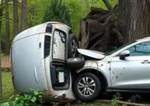 carro capota e bate em árvore